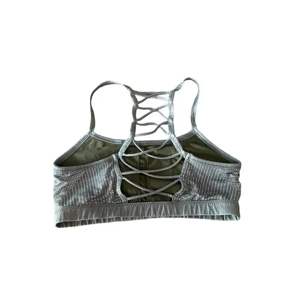 PrAna Green Geometric Print Lattice Back Isaline Sports Bra Size Medium - Picture 3 of 4